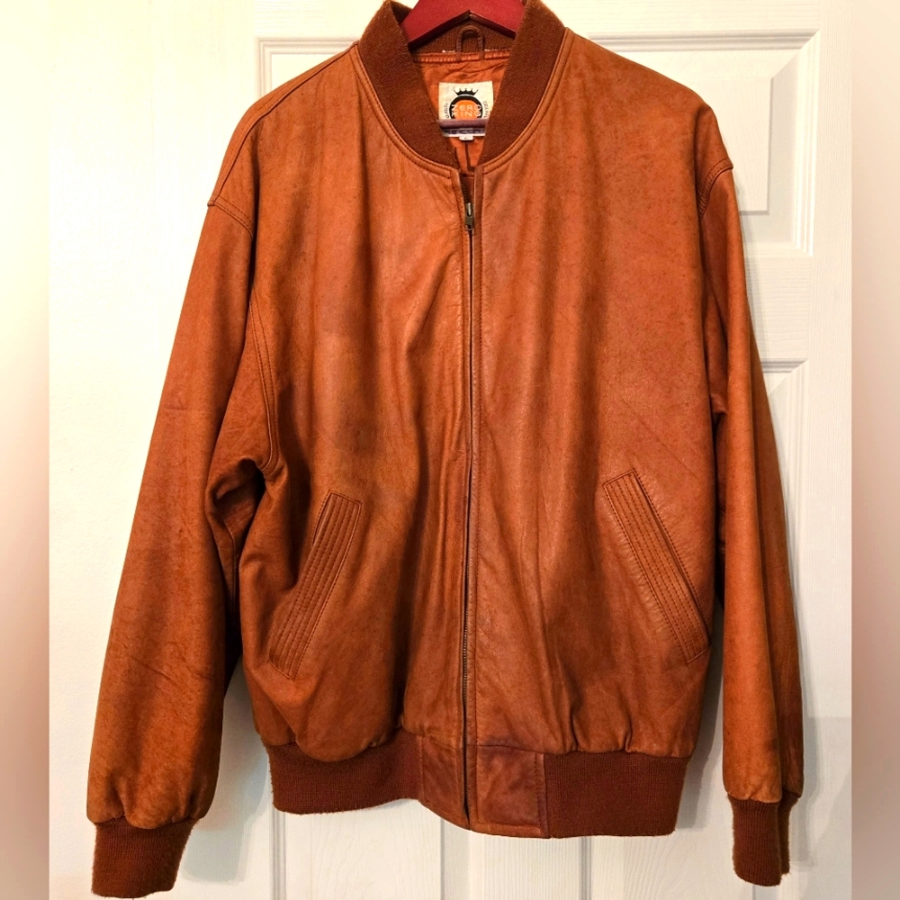 Vintage Zero King  Mens Leather Bomber Jacket Sz Large